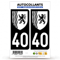 2 Autocollants plaque immatriculation Auto 40 Landes - Nouvelle-Aquitaine Bi-ton