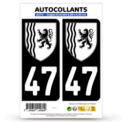 2 Autocollants plaque immatriculation Auto 47 Nouvelle-Aquitaine - LogoType N&B