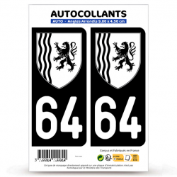 2 Autocollants plaque immatriculation Auto 64 Pyrénées-Atlantiques - Nouvelle-Aquitaine Bi-ton