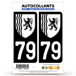 2 Autocollants plaque immatriculation Auto 79 Deux-Sèvres - Nouvelle-Aquitaine Bi-ton