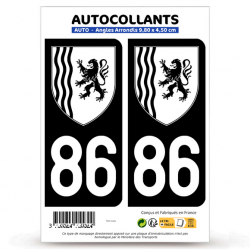 2 Autocollants plaque immatriculation Auto 86 Vienne - Nouvelle-Aquitaine Bi-ton
