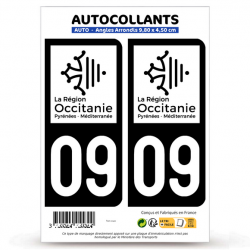 2 Autocollants plaque immatriculation Auto 09 Ariège - Occitanie Bi-ton