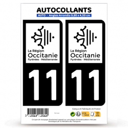 2 Autocollants plaque immatriculation Auto 11 Aude - Occitanie Bi-ton