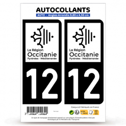 2 Autocollants plaque immatriculation Auto 12 Aveyron - Occitanie Bi-ton