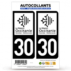 2 Autocollants plaque immatriculation Auto 30 Gard - Occitanie Bi-ton