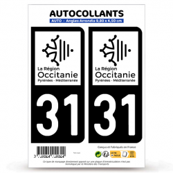 2 Autocollants plaque immatriculation Auto 31 Haute-Garonne - Occitanie Bi-ton