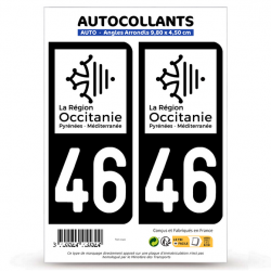 2 Autocollants plaque immatriculation Auto 46 Lot - Occitanie Bi-ton