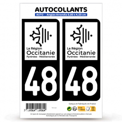 2 Autocollants plaque immatriculation Auto 48 Lozère - Occitanie Bi-ton