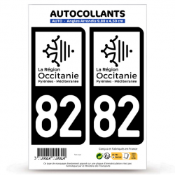 2 Autocollants plaque immatriculation Auto 82 Tarn-et-Garonne - Occitanie Bi-ton