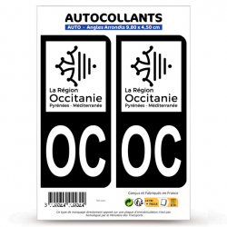 2 Autocollants plaque immatriculation Auto OC Occitanie - LogoType Bi-ton