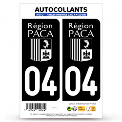 2 Autocollants plaque immatriculation Auto 04 Alpes-de-Haute-Provence - PACA Bi-ton