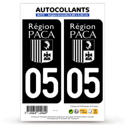 2 Autocollants plaque immatriculation Auto 05 Hautes-Alpes - PACA Bi-ton