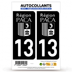 2 Autocollants plaque immatriculation Auto 13 Bouches-du-Rhône - PACA Bi-ton