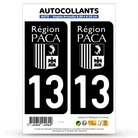 2 Autocollants plaque immatriculation Auto 13 Bouches-du-Rhône - PACA Bi-ton
