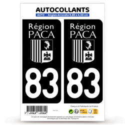 2 Autocollants plaque immatriculation Auto 83 Var - PACA Bi-ton