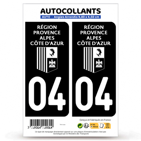 2 Autocollants plaque immatriculation Auto 04 Alpes-de-Haute-Provence - Région Sud Bi-ton