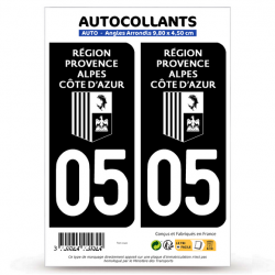 2 Autocollants plaque immatriculation Auto 05 Hautes-Alpes - Région Sud Bi-ton