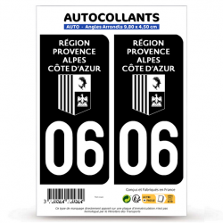 2 Autocollants plaque immatriculation Auto 06 Alpes-Maritimes - Région Sud Bi-ton