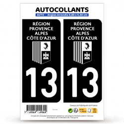 2 Autocollants plaque immatriculation Auto 13 Bouches-du-Rhône - Région Sud Bi-ton