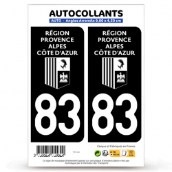 2 Autocollants plaque immatriculation Auto 83 Var - Région Sud Bi-ton