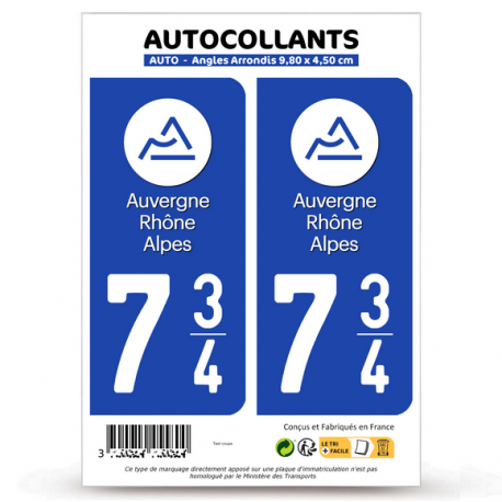 2 Autocollants plaque immatriculation Auto 734 Savoies - LogoType III