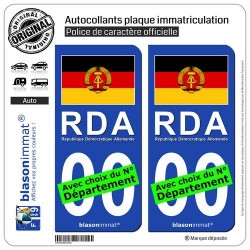 blasonimmat 2 Autocollants Plaque immatriculation Auto : Allemagne - Drapeau RDA