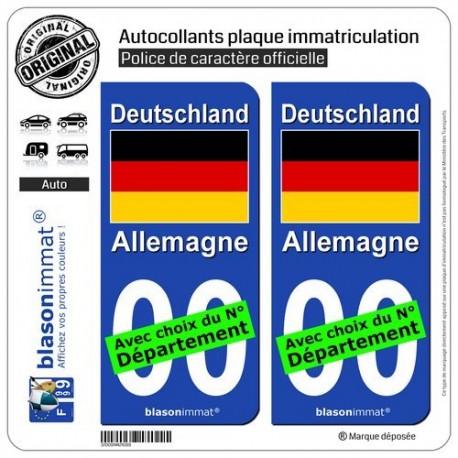 blasonimmat 2 Autocollants Plaque immatriculation Auto : Allemagne - Drapeau
