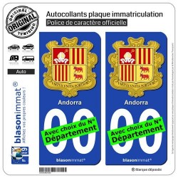 blasonimmat 2 Autocollants Plaque immatriculation Auto : Andorre - Armoiries