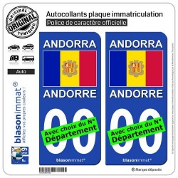 blasonimmat 2 Autocollants Plaque immatriculation Auto : Andorre - Drapeau