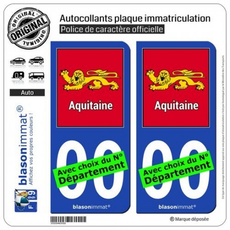 blasonimmat 2 Autocollants Plaque immatriculation Auto Aquitaine - Cadre