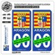 blasonimmat 2 Autocollants Plaque immatriculation Auto : Aragon - Armoiries Drapées