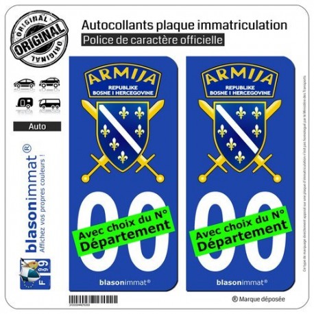 blasonimmat 2 Autocollants Plaque immatriculation Auto : Bosnie-Herzégovine - Armija