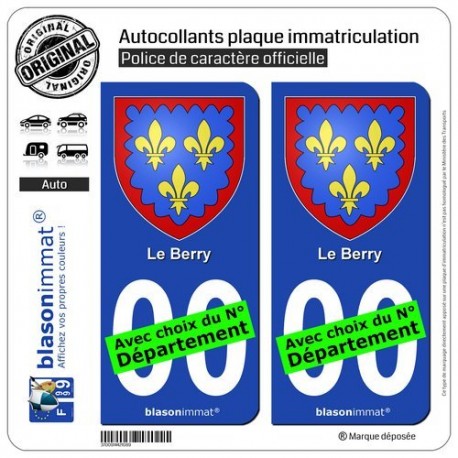 blasonimmat 2 Autocollants Plaque immatriculation Auto | Berry - Armoiries