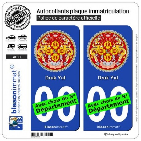 blasonimmat 2 Autocollants Plaque immatriculation Auto : Bhoutan - Armoiries