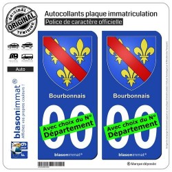 blasonimmat 2 Autocollants Plaque immatriculation Auto Bourbonnais - Armoiries