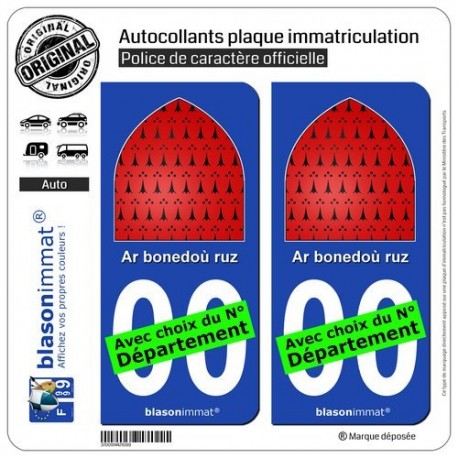 blasonimmat 2 Autocollants Plaque immatriculation Auto Breizh - AR bonedoù ruz