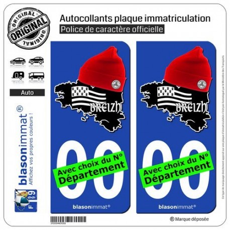 blasonimmat 2 Autocollants Plaque immatriculation Auto Breizh - Bonnets Rouges