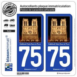 blasonimmat 2 Autocollants Plaque immatriculation Auto 75 Cathédrale Notre-Dame - Paris