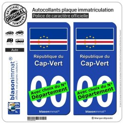 blasonimmat 2 Autocollants Plaque immatriculation Auto : Cap-Vert - Drapeau