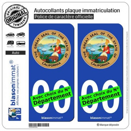 blasonimmat 2 Autocollants Plaque immatriculation Auto : Californie - Armoiries