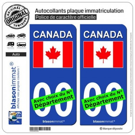 blasonimmat 2 Autocollants Plaque immatriculation Auto : Canada - Drapeau