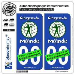 blasonimmat 2 Autocollants Plaque immatriculation Auto : Citoyens du Monde