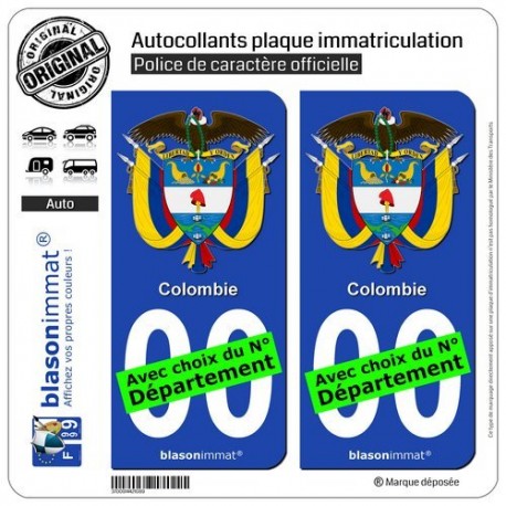 blasonimmat 2 Autocollants Plaque immatriculation Auto : Colombie - Armoiries