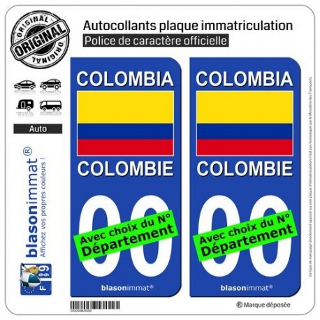 blasonimmat 2 Autocollants Plaque immatriculation Auto : Colombie - Drapeau