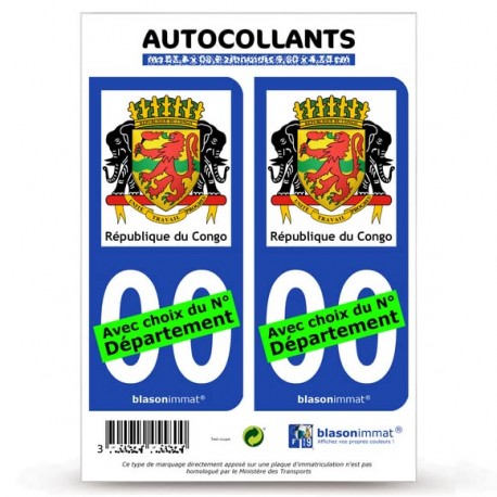 blasonimmat 2 Autocollants Plaque immatriculation Auto : Congo - Armoiries