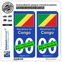 blasonimmat 2 Autocollants Plaque immatriculation Auto : Congo - Drapeau