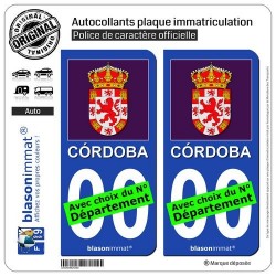 blasonimmat 2 Autocollants Plaque immatriculation Auto : Cordoue Province - Armoiries Drapées