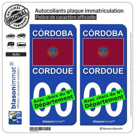 blasonimmat 2 Autocollants Plaque immatriculation Auto : Cordoue Ville - Drapeau