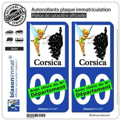blasonimmat 2 Autocollants Plaque immatriculation Auto Corsica - Fée Clochette