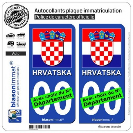 blasonimmat 2 Autocollants Plaque immatriculation Auto : Croatie - Armoiries Drapées